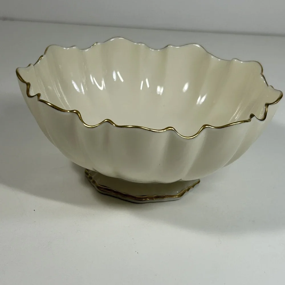 Vintage Lenox Ivory Candy Bowl Dish Gold Rim USA